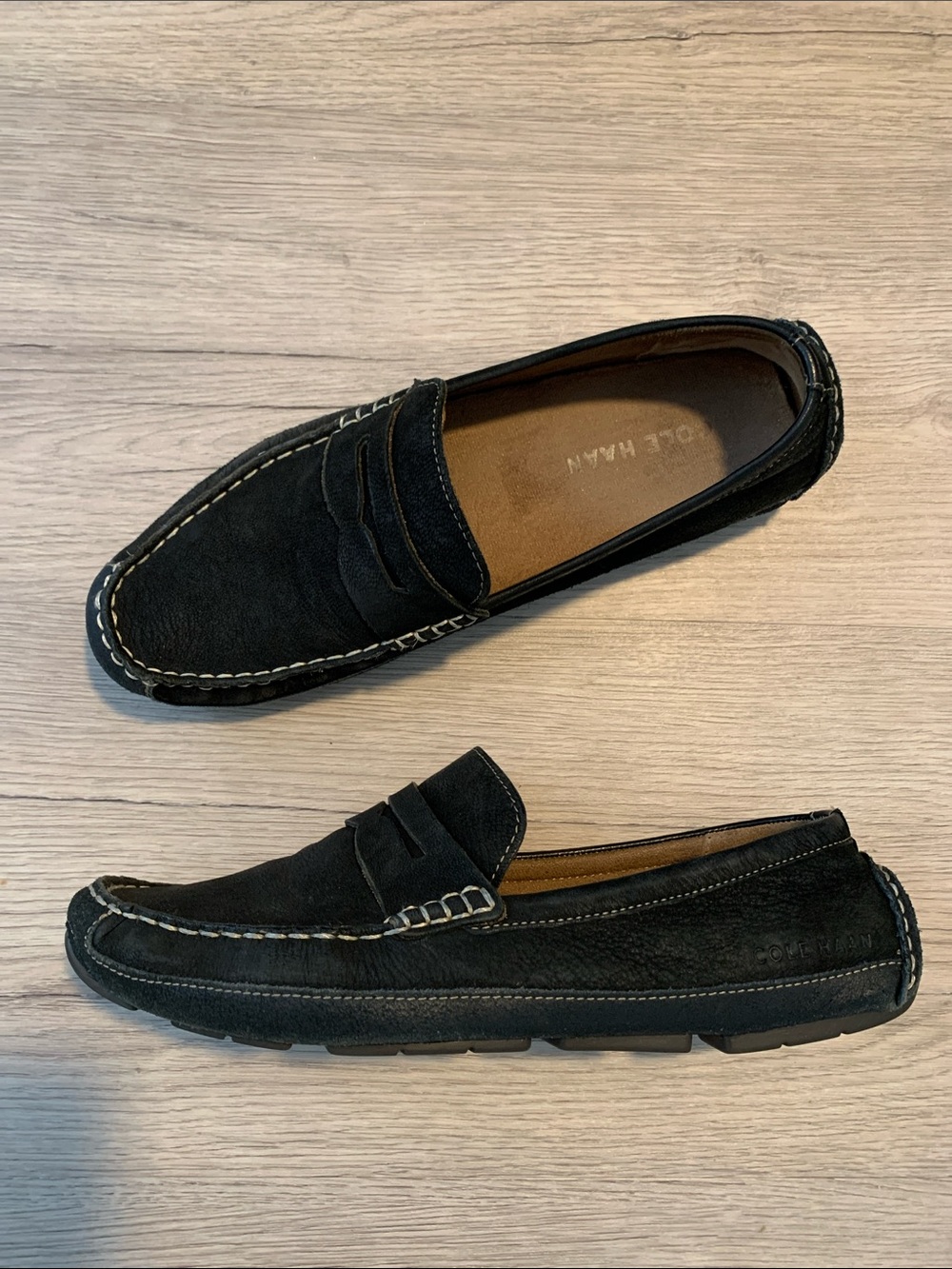 Cole Haan Black Suede Penny Driving Loafers mens size 9.5